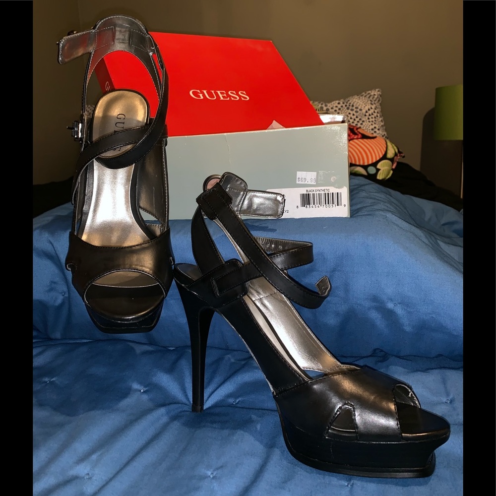 Guess Platform Buckle at ankle sandal.